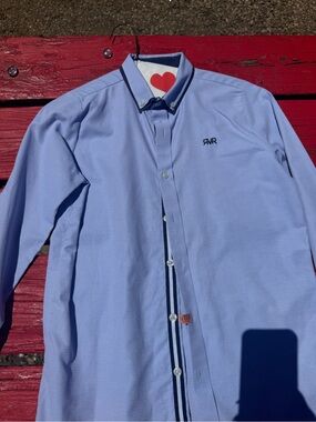River Island Light Blue Button-Down Shirt with Navy Trim